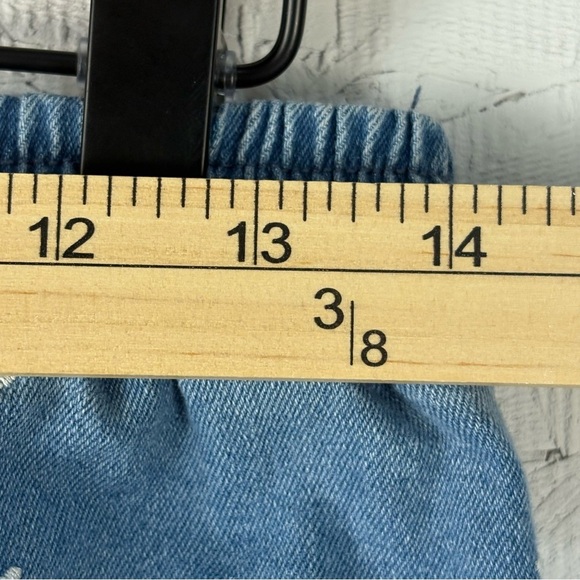 Polagram Blue Embroidered Denim Midi Skirt Elastic Tie Waist 28in VTG 90s look - Picture 8 of 10